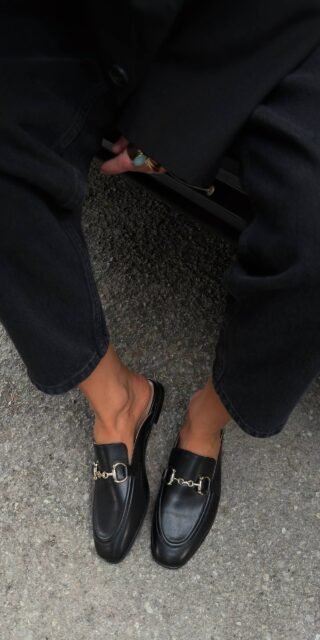 Mules with elegant gold hardware