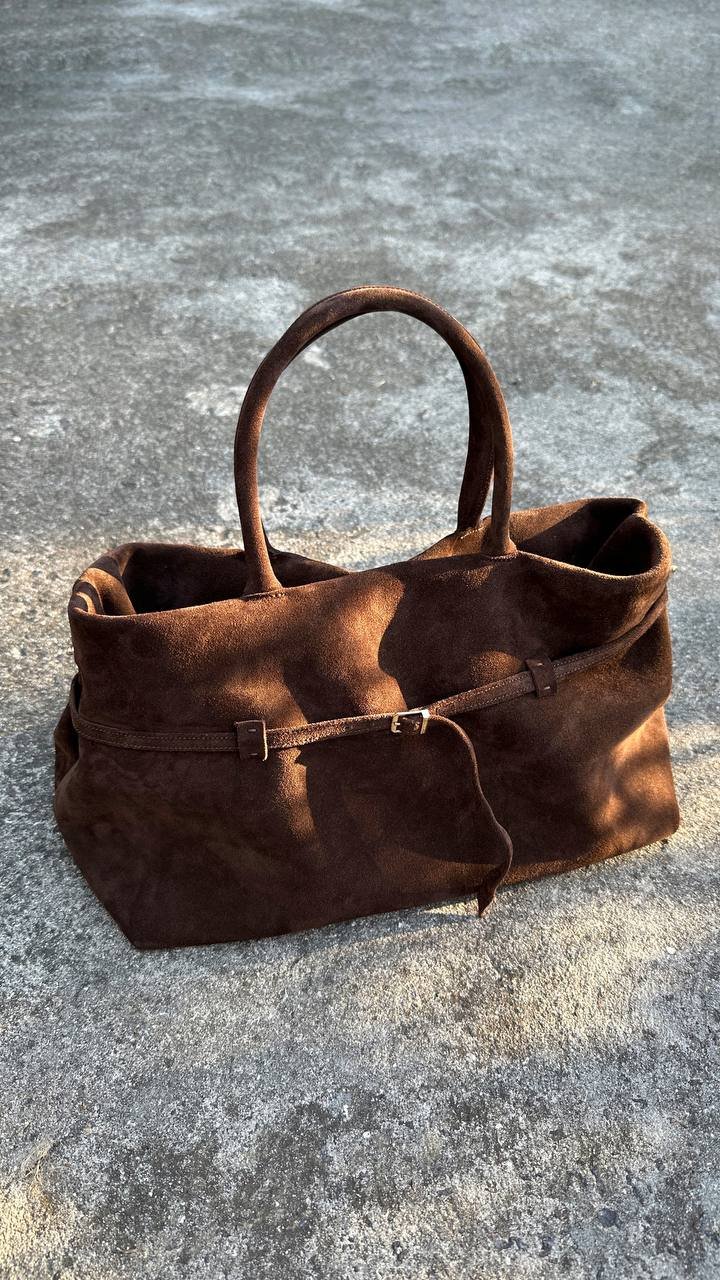 Practical chocolate suede bag