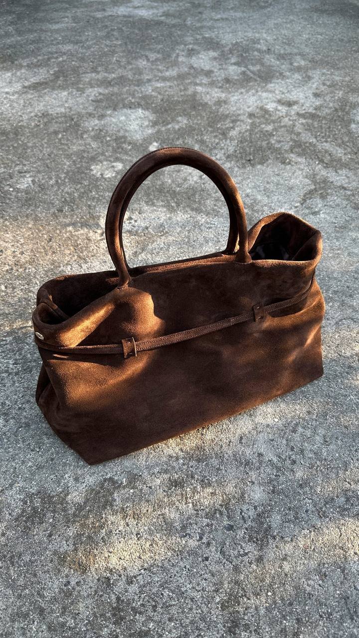 Practical chocolate suede bag - Image 2