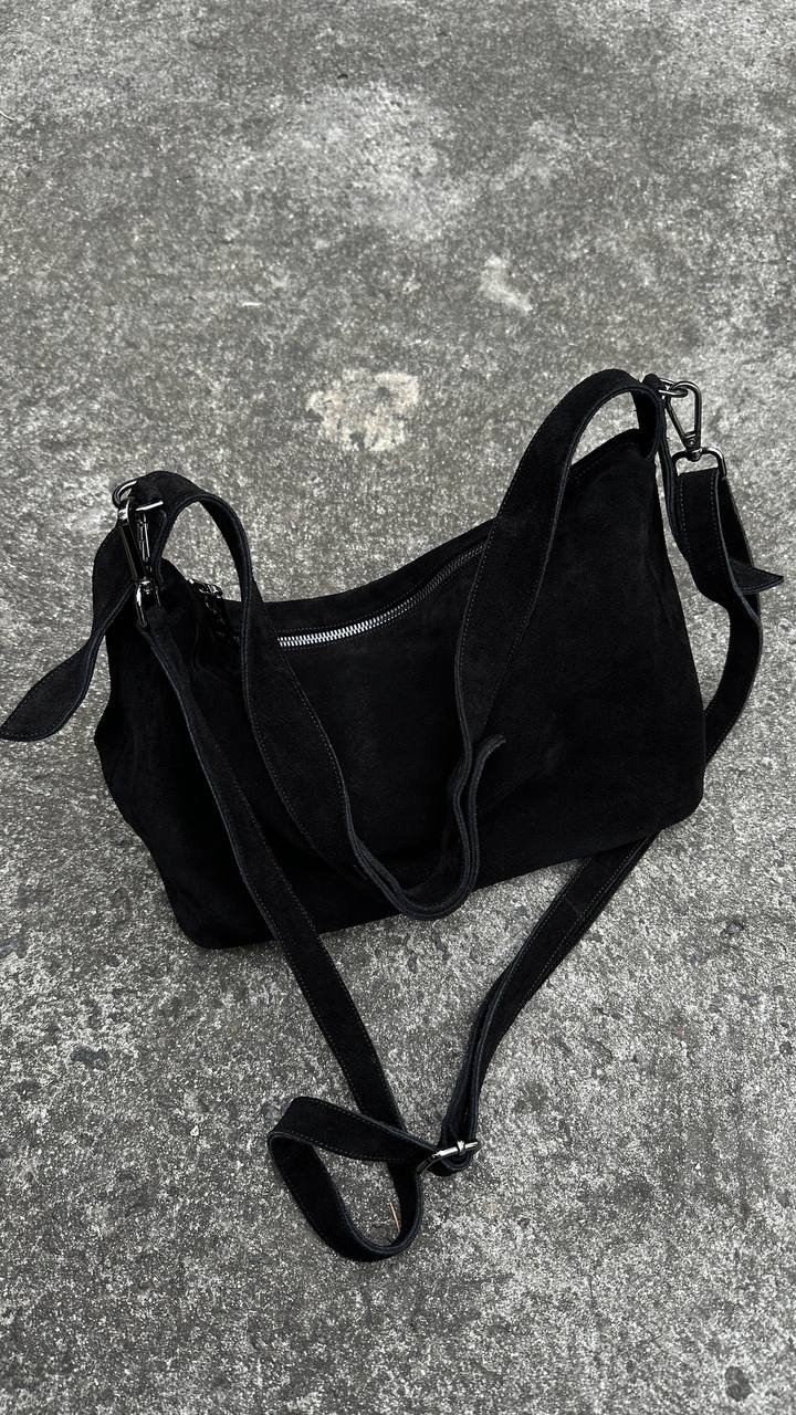 Spacious black suede bag